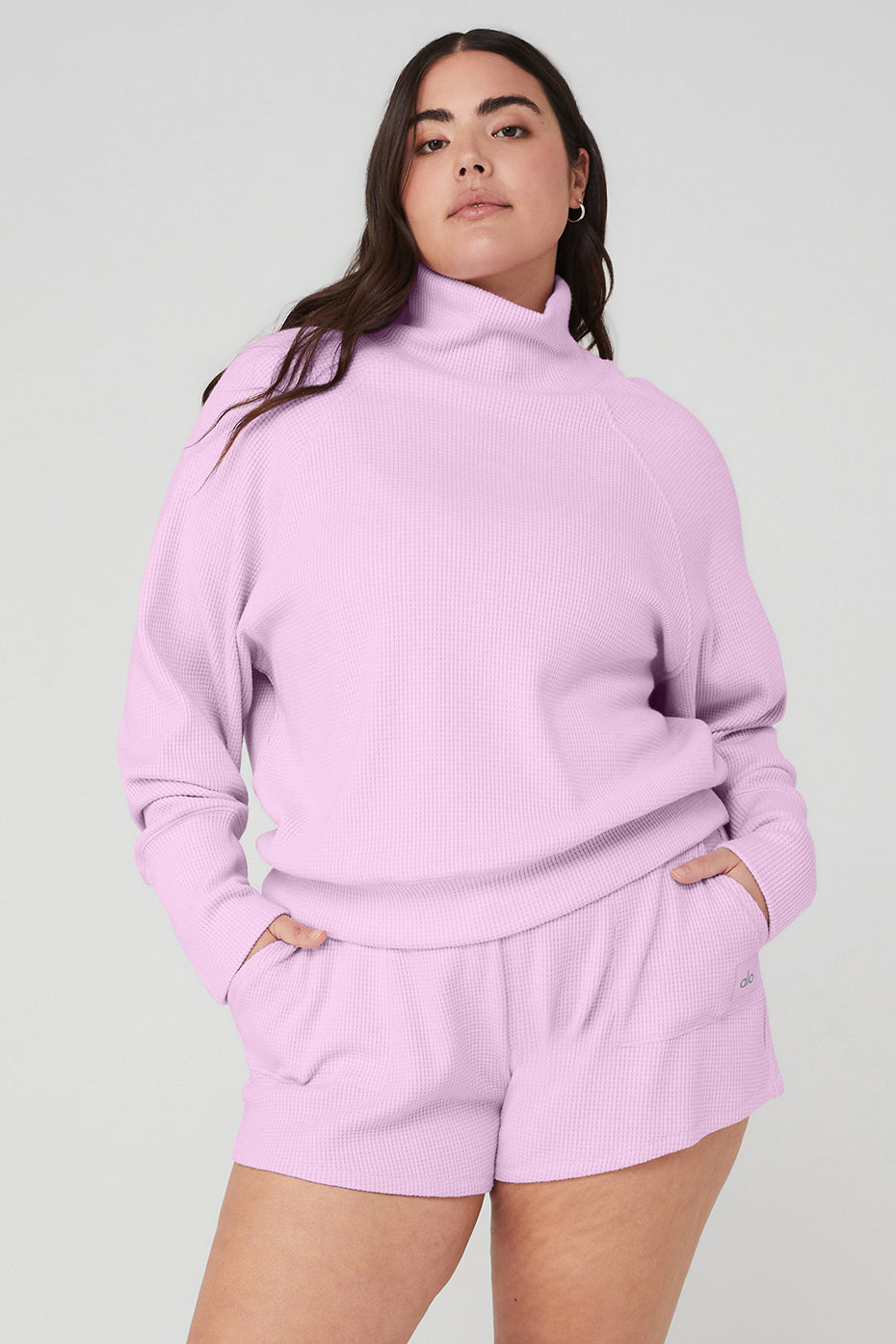 Pink Women's Alo Yoga Waffle Weekend Escape Mock Neck Long Sleeve | SXY-509482