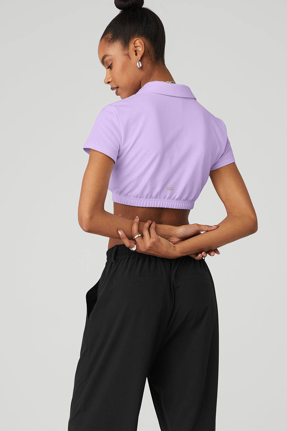 Purple Women's Alo Yoga Cropped Prestige Polo Short Sleeve | MAC-804253