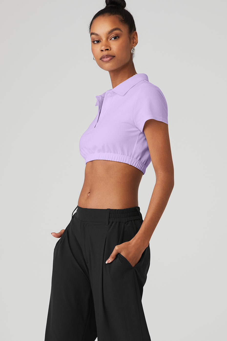 Purple Women's Alo Yoga Cropped Prestige Polo Short Sleeve | MAC-804253