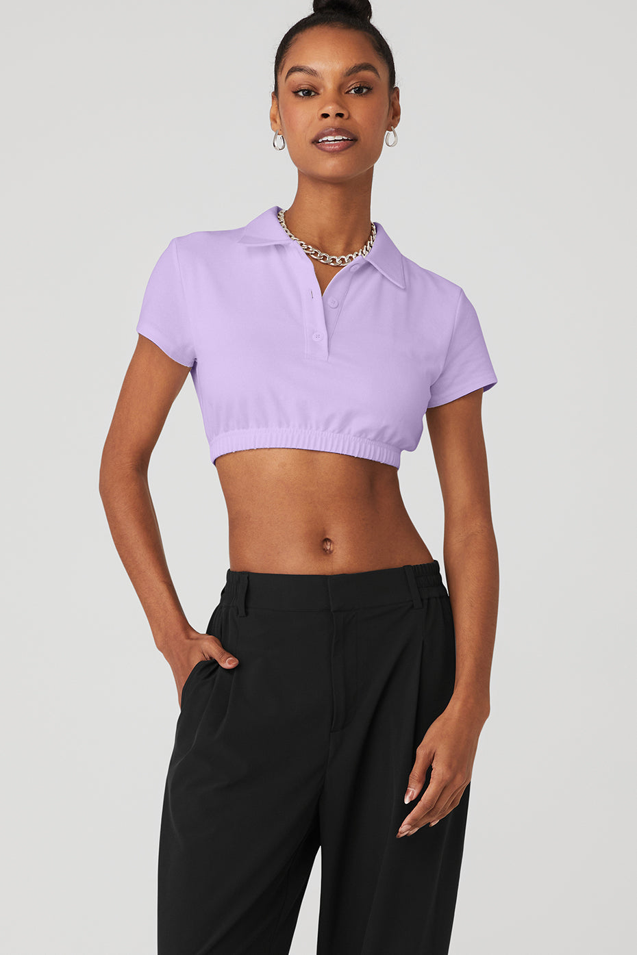 Purple Women\'s Alo Yoga Cropped Prestige Polo Short Sleeve | MAC-804253