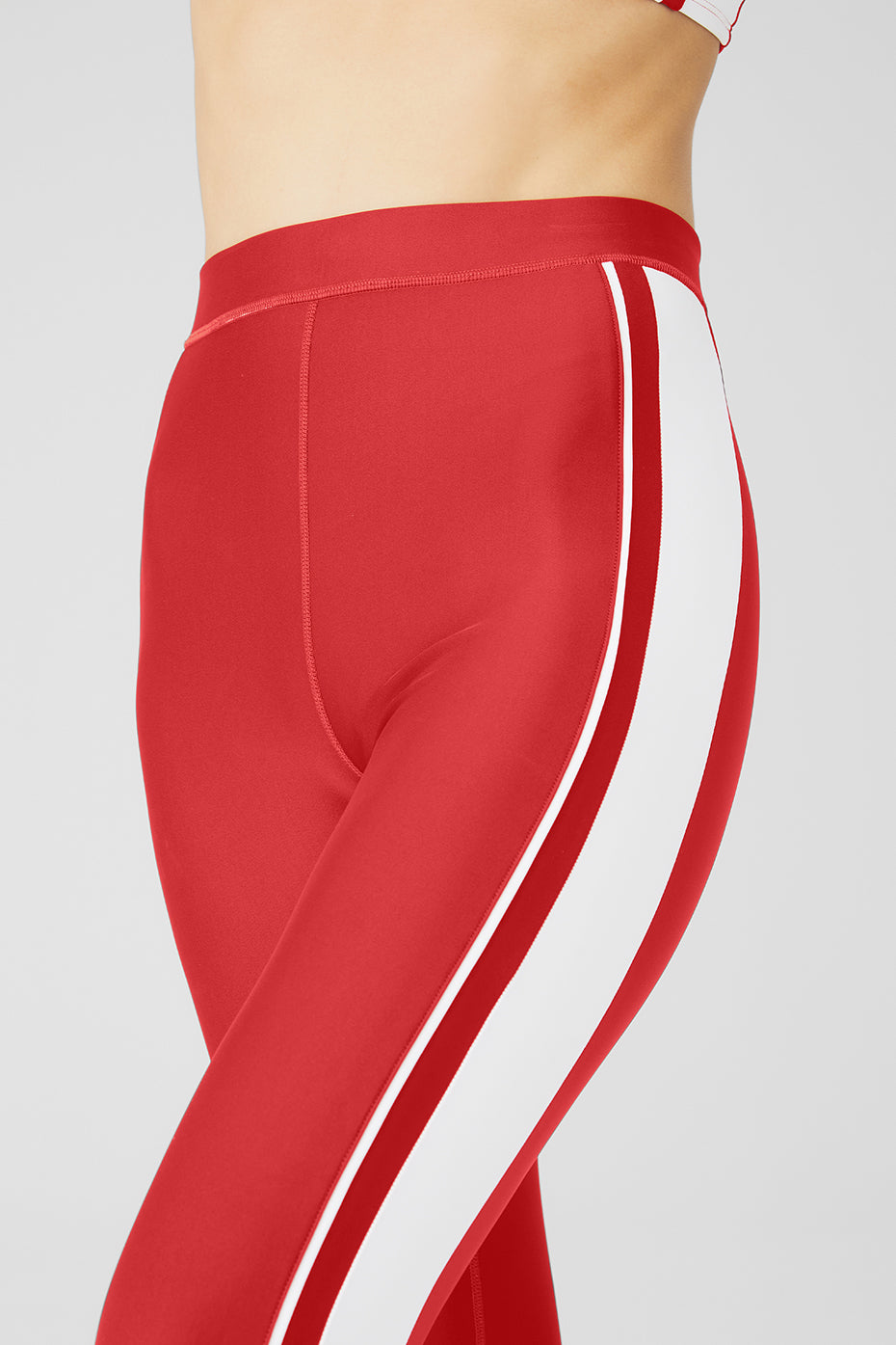 Red / White Women's Alo Yoga Airlift High-Waist 7/8 Car Club Leggings | FHJ-408129