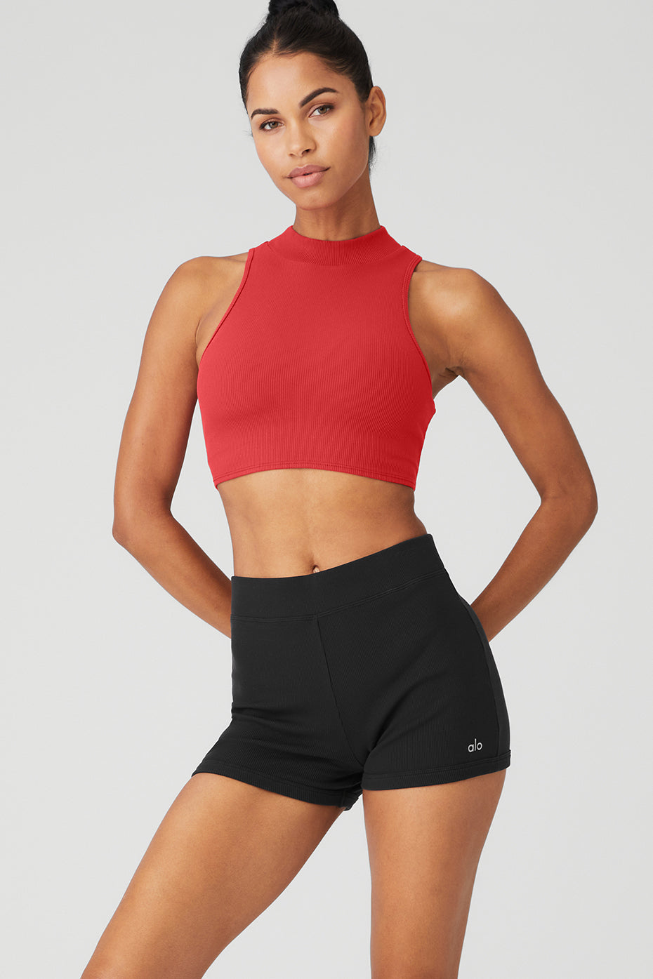 Red Women's Alo Yoga Goddess Rib Cropped Dynamite Tanks | FAJ-249835