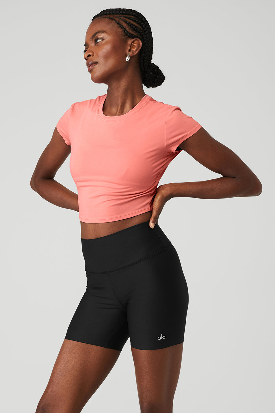 Rose Pink Women's Alo Yoga Alosoft Crop Finesse Short Sleeve | IAV-538064