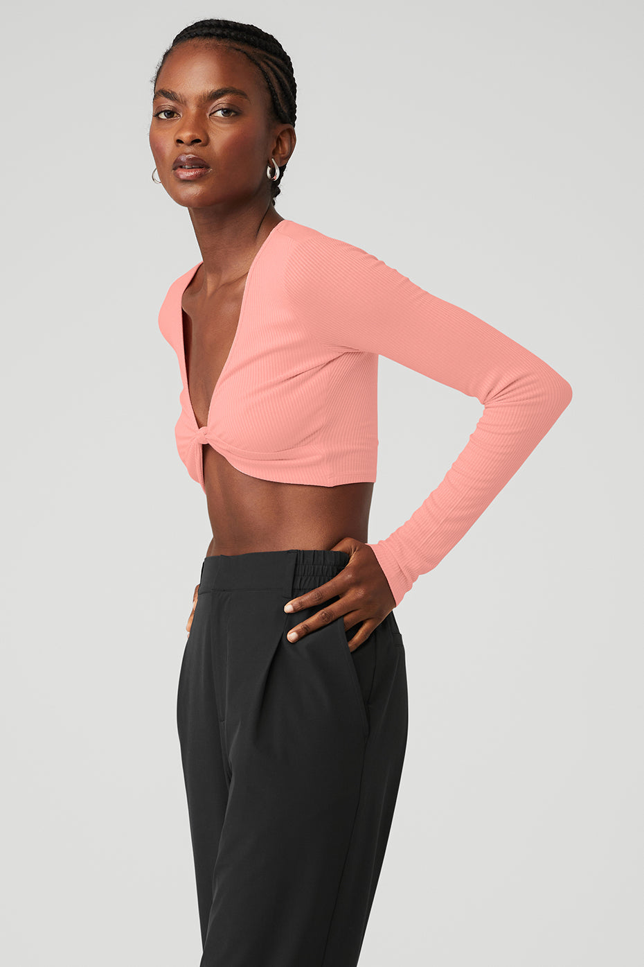 Rose Pink Women's Alo Yoga Ribbed Knotty Long Sleeve | NEO-832074