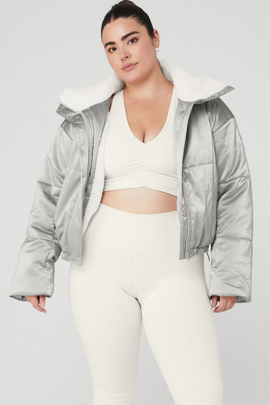 Silver / White Women's Alo Yoga Orion Cropped Puffer Jackets | CZT-854310