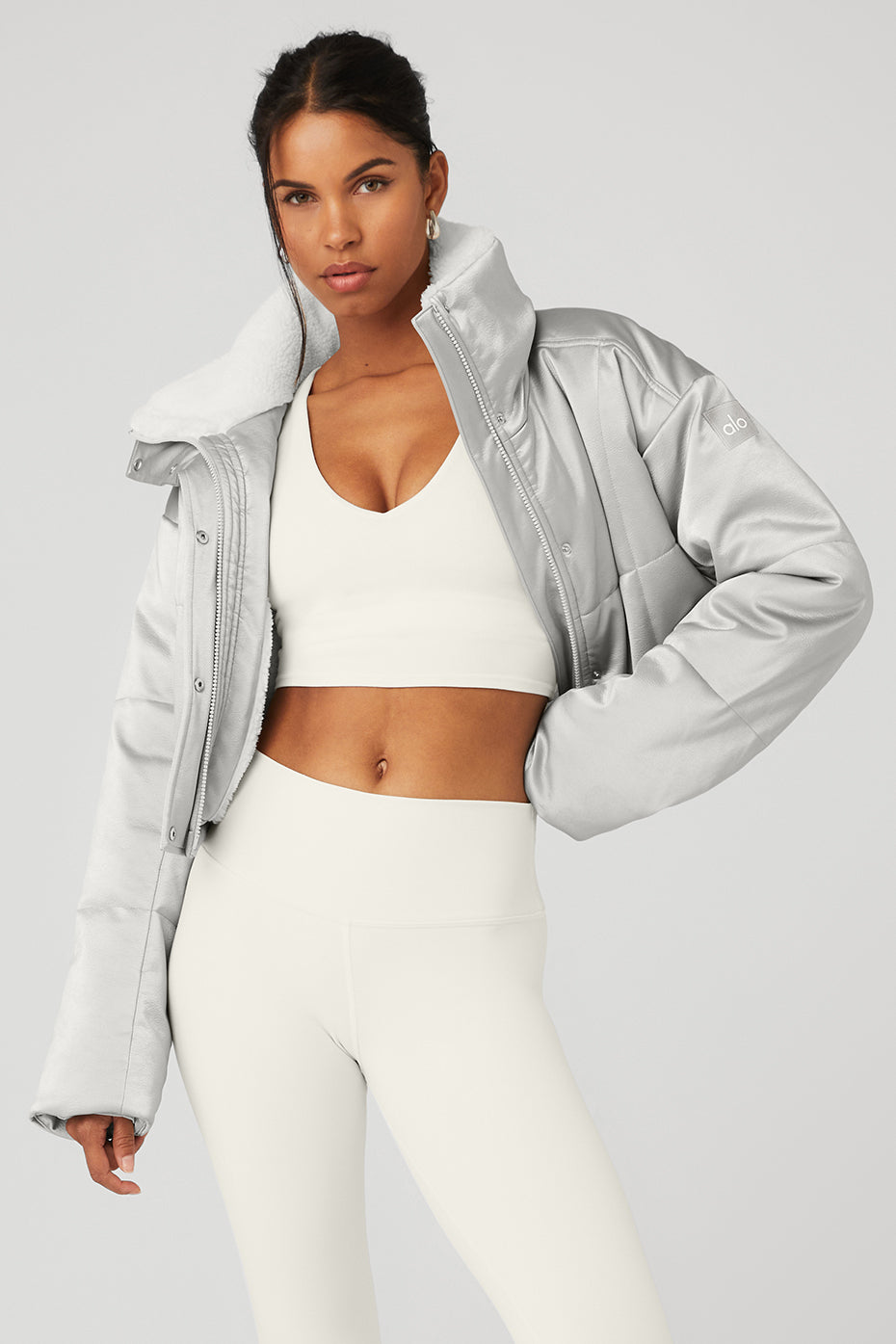 Silver / White Women\'s Alo Yoga Orion Cropped Puffer Jackets | CZT-854310