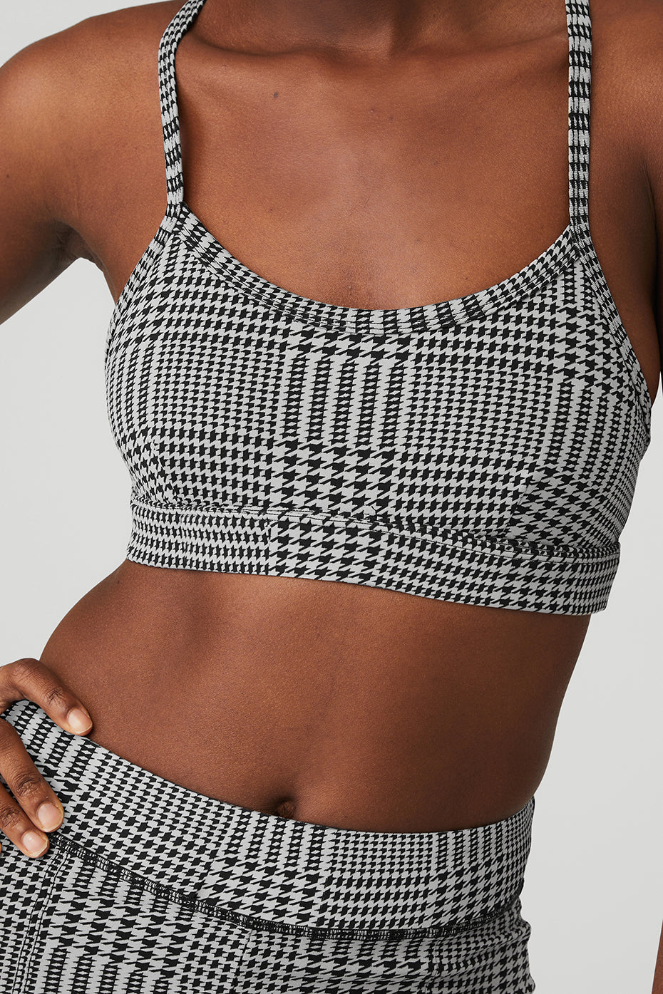 Titanium / Black Women's Alo Yoga Jacquard Glenplaid Gratitude Bras | HBO-620937