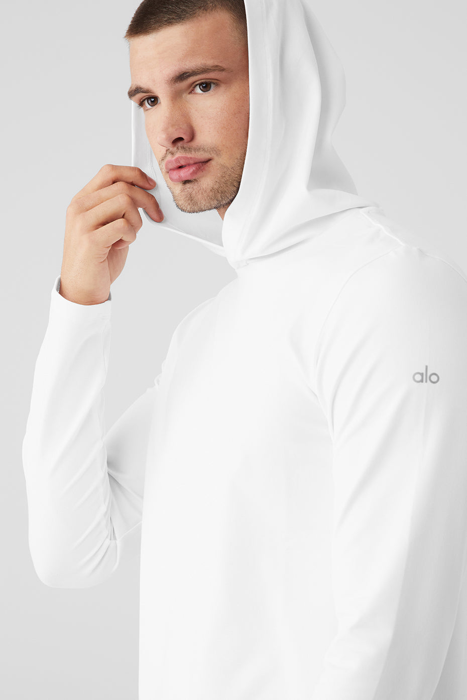 White Men's Alo Yoga Conquer Reform With Hood Long Sleeve | SXN-625703