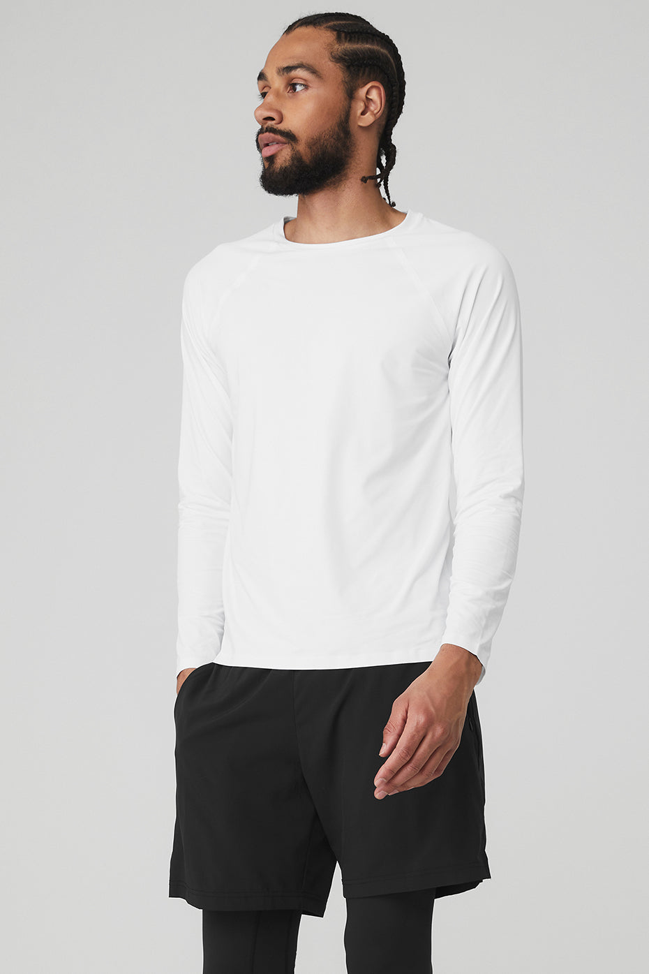 White Men's Alo Yoga Idol Performance Tee Long Sleeve | MPI-824053