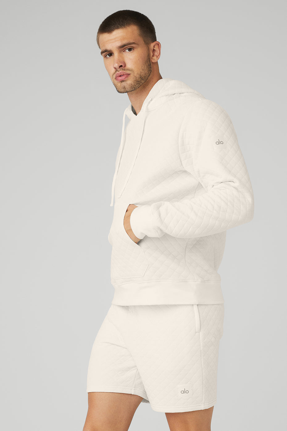 White Men's Alo Yoga Quilted Stadium Hoodie | HGV-147530