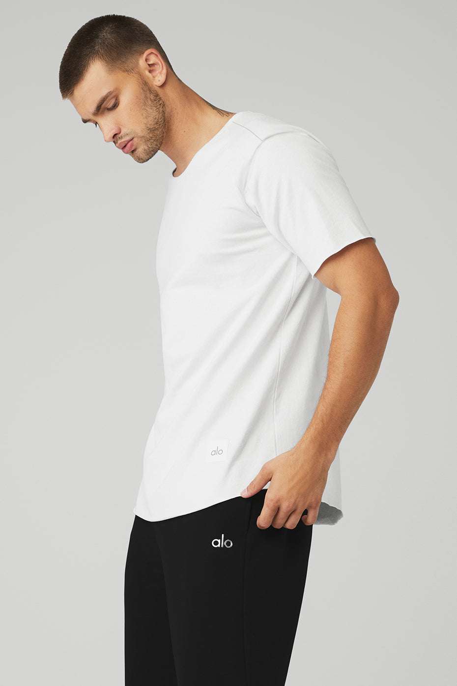 White Men's Alo Yoga Society Crewneck Tee Short Sleeve | EOJ-920745