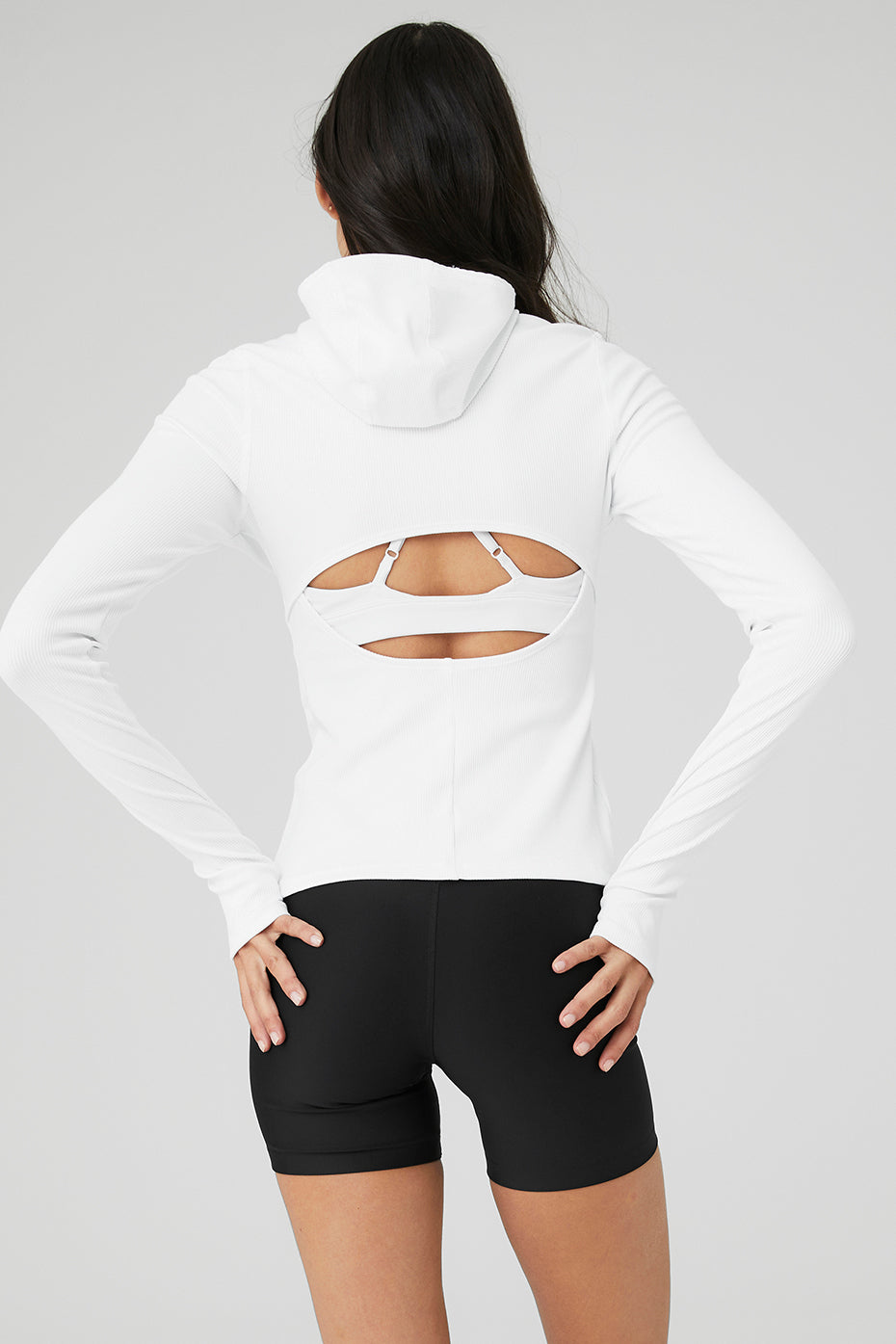 White Women's Alo Yoga Alosoft Ribbed Frontrunner Long Sleeve | DSY-263581