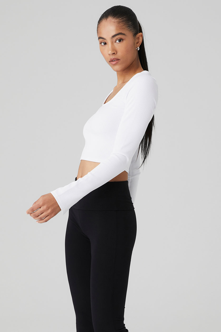 White Women's Alo Yoga Alosoft Ribbed Show Stopper Long Sleeve | RTD-134206