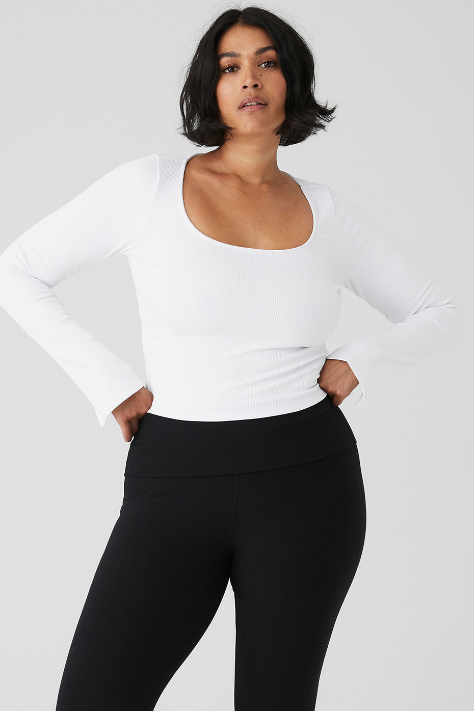 White Women's Alo Yoga Alosoft Ribbed Show Stopper Long Sleeve | RTD-134206