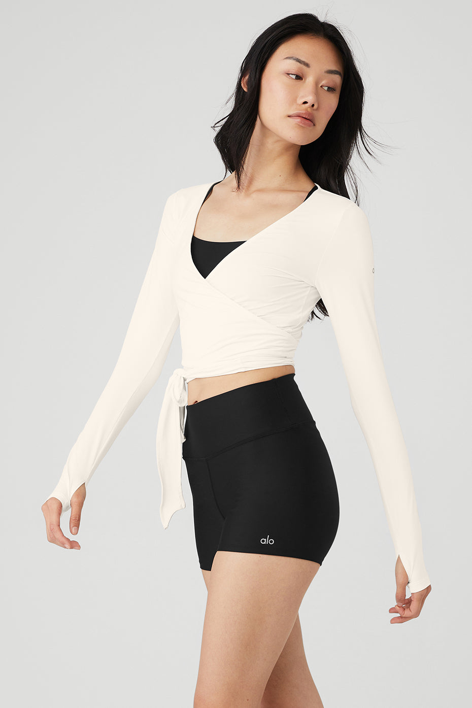 White Women's Alo Yoga Cropped Escalate Wrap Long Sleeve | UPW-430128