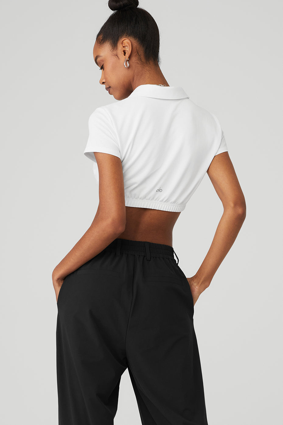 White Women's Alo Yoga Cropped Prestige Polo Short Sleeve | IDL-058624