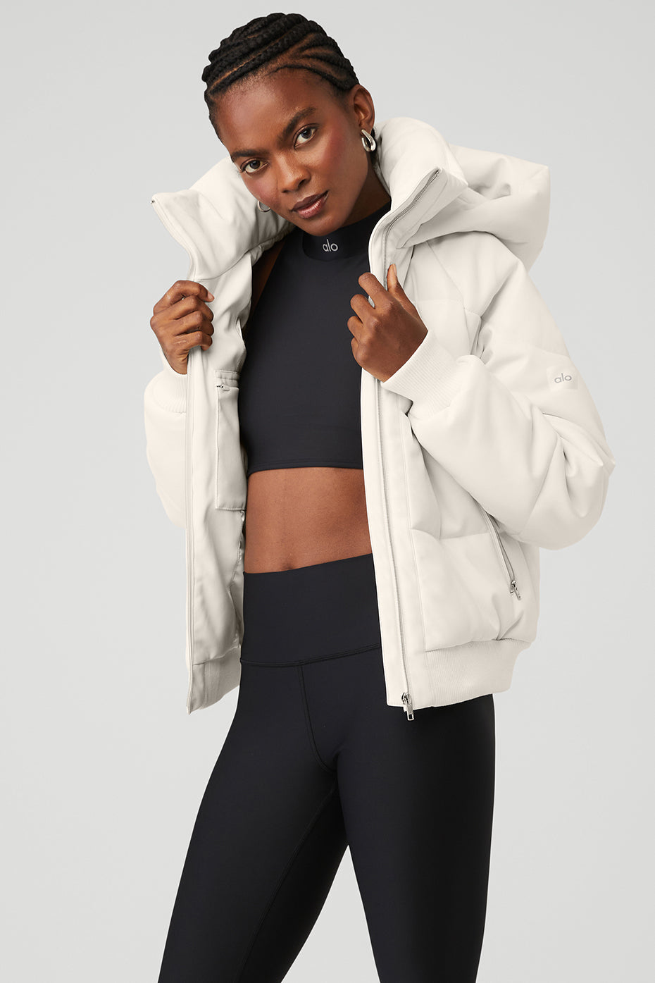 White Women's Alo Yoga Faux Leather Boss Puffer Jackets | VIR-690475