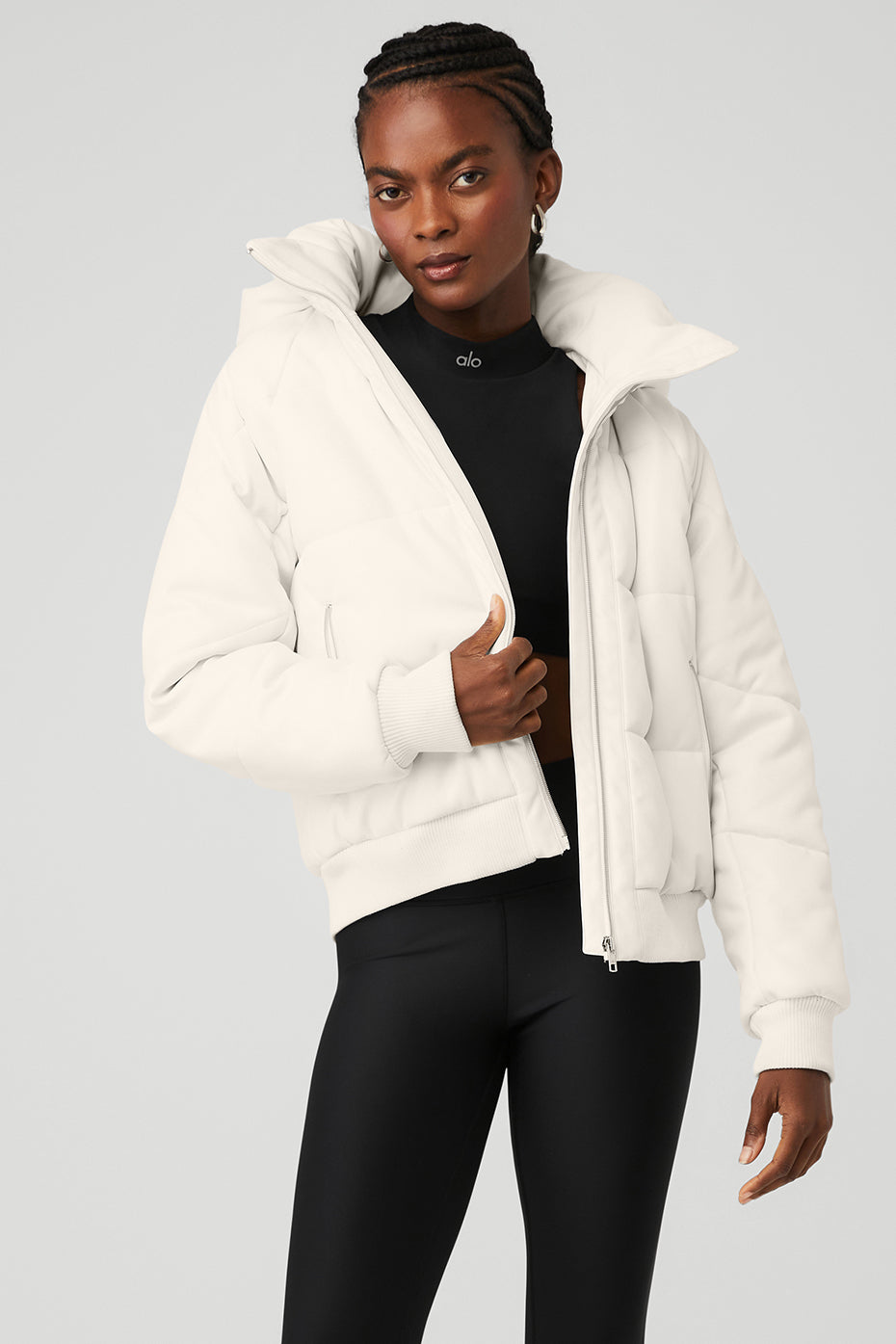 White Women\'s Alo Yoga Faux Leather Boss Puffer Jackets | VIR-690475