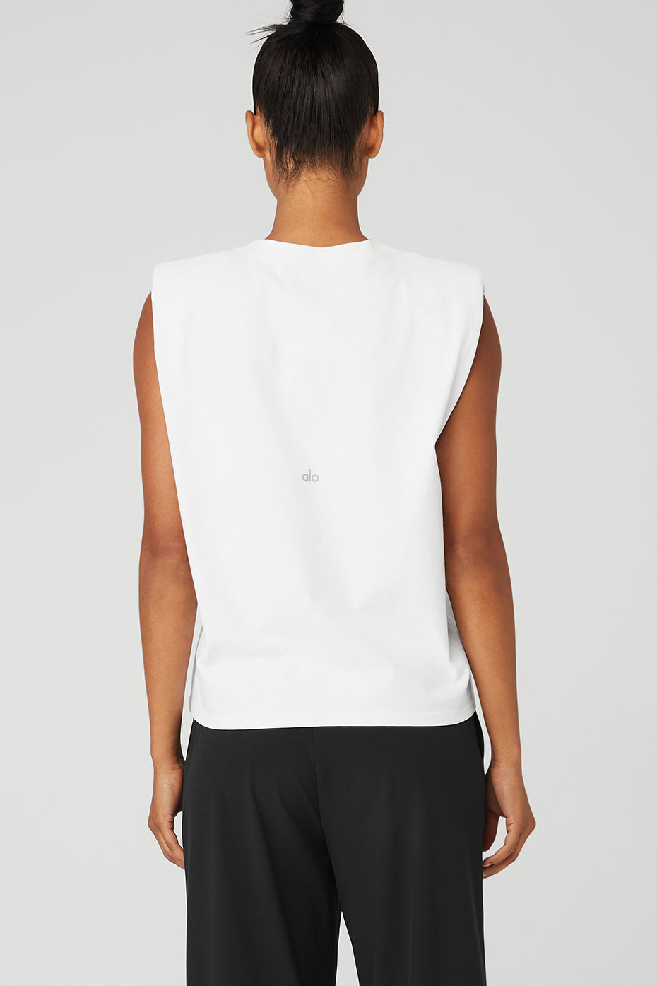 White Women's Alo Yoga Headliner Shoulder Pad Sleeveless Tee Tanks | OUW-190873