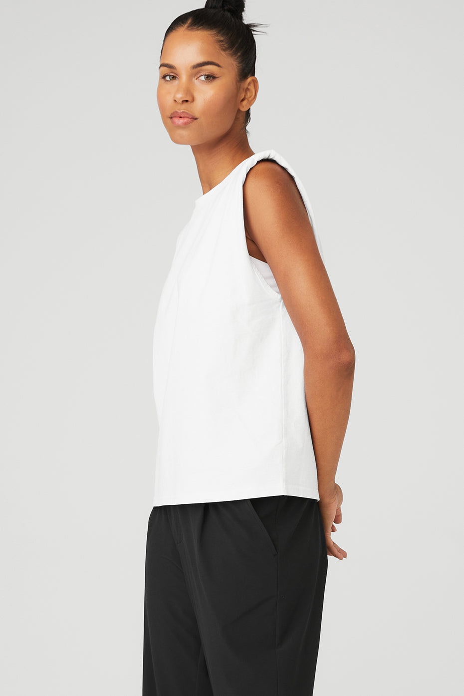 White Women's Alo Yoga Headliner Shoulder Pad Sleeveless Tee Tanks | OUW-190873