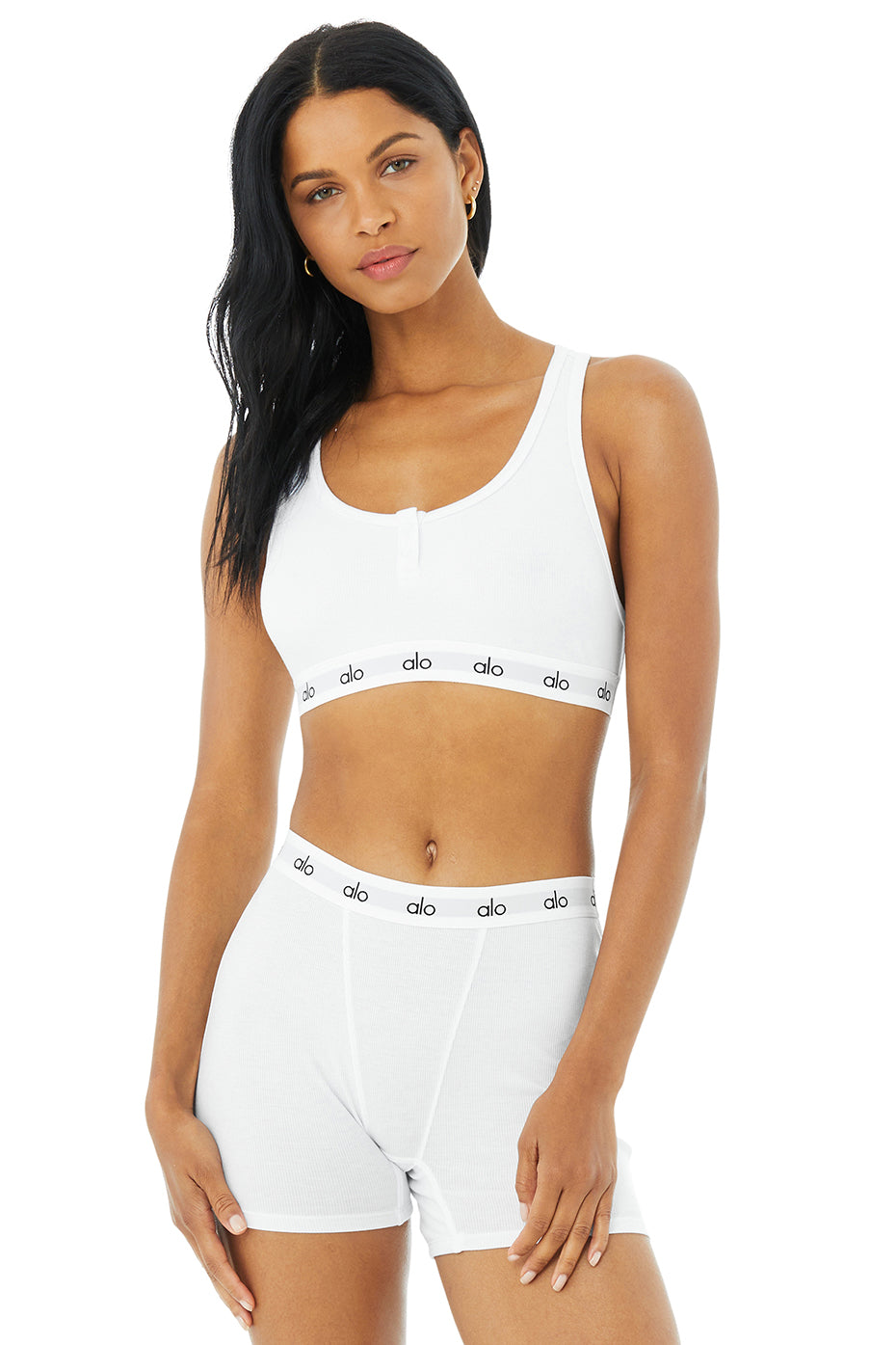 White Women\'s Alo Yoga Icon Ribbed Henley Bras | ZWI-452186