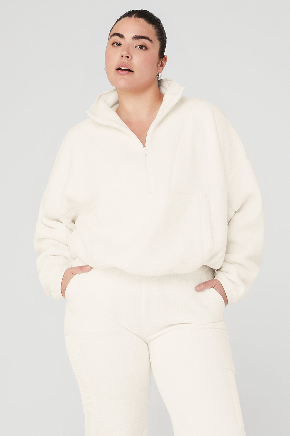 White Women's Alo Yoga Micro Sherpa Cozy Cabin Half Zip Pullover Sweatshirts | NRV-190637