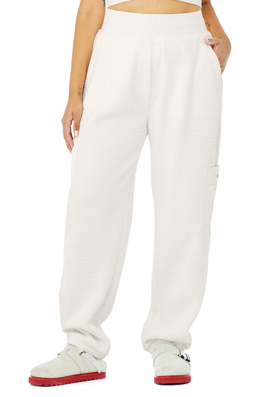 White Women's Alo Yoga Micro Sherpa High-Waist Solstice Sweatpants | YIE-634912