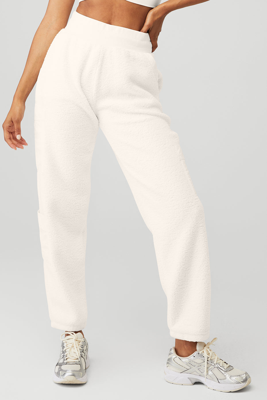 White Women\'s Alo Yoga Micro Sherpa High-Waist Solstice Sweatpants | YIE-634912