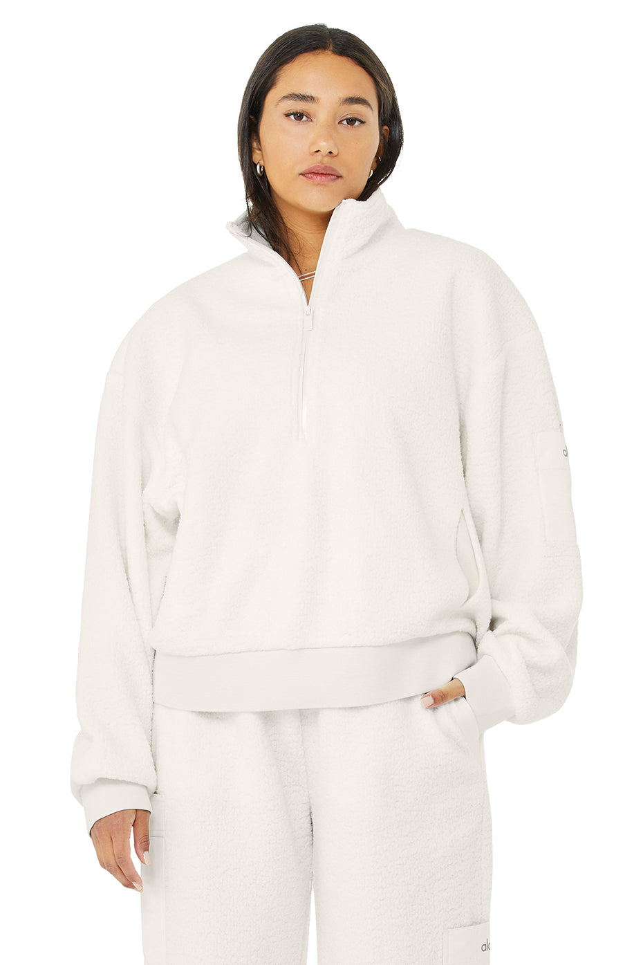 White Women's Alo Yoga Micro Sherpa Solstice Coverup Sweatshirts | PYJ-345981