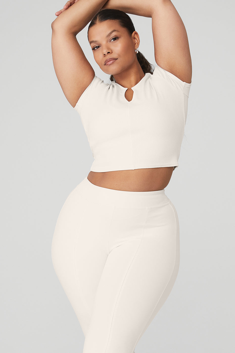 White Women's Alo Yoga Ribbed Cropped Savvy Short Sleeve | NQC-451290