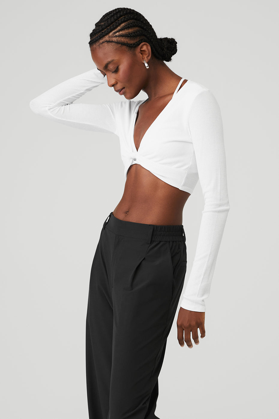 White Women's Alo Yoga Ribbed Knotty Long Sleeve | ETA-271584