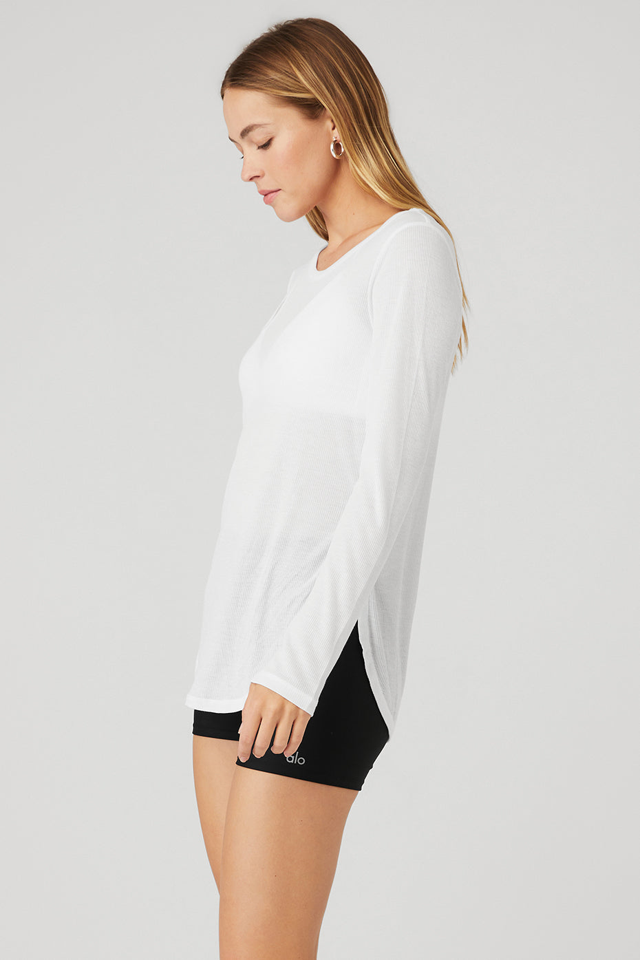 White Women's Alo Yoga Ribbed Peak Long Sleeve | JRM-712894