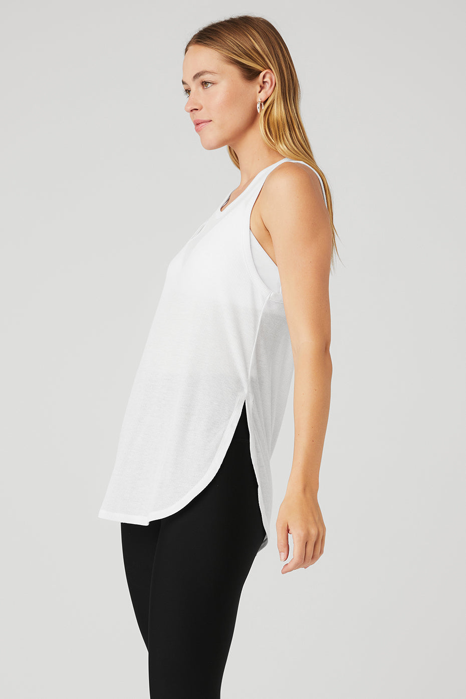 White Women's Alo Yoga Ribbed Peak Tanks | VLN-042586