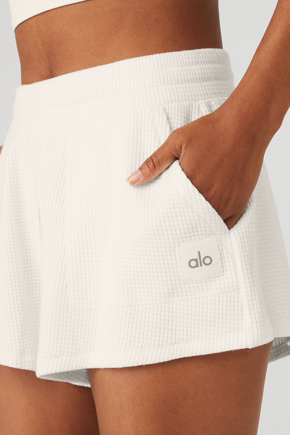 White Women's Alo Yoga Waffle High-Waist Weekend Escape Shorts | WCP-508249