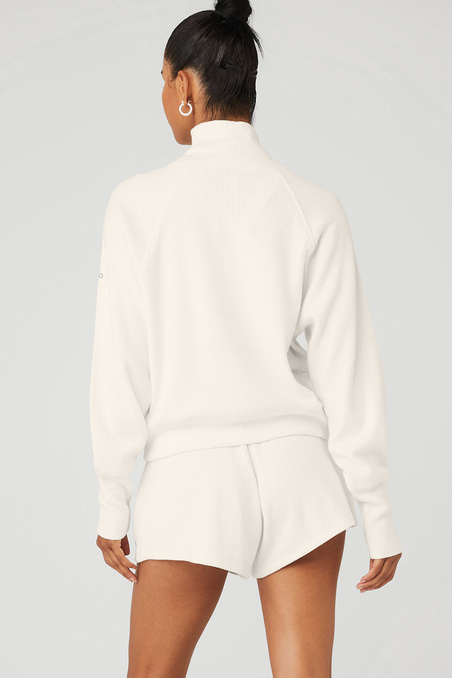 White Women's Alo Yoga Waffle Weekend Escape Mock Neck Long Sleeve | NUW-076243