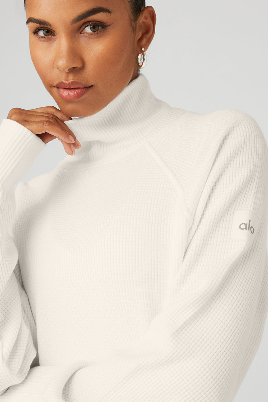 White Women's Alo Yoga Waffle Weekend Escape Mock Neck Long Sleeve | NUW-076243