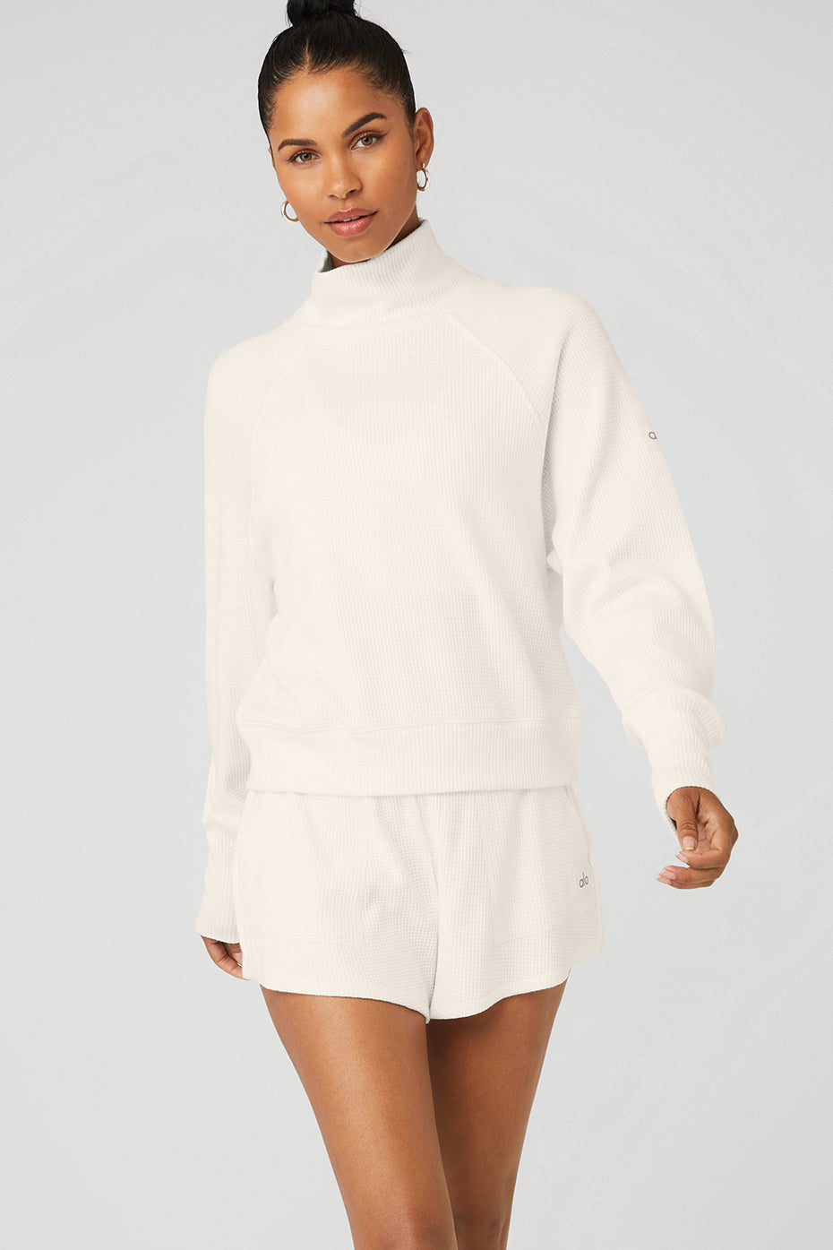 White Women\'s Alo Yoga Waffle Weekend Escape Mock Neck Long Sleeve | NUW-076243