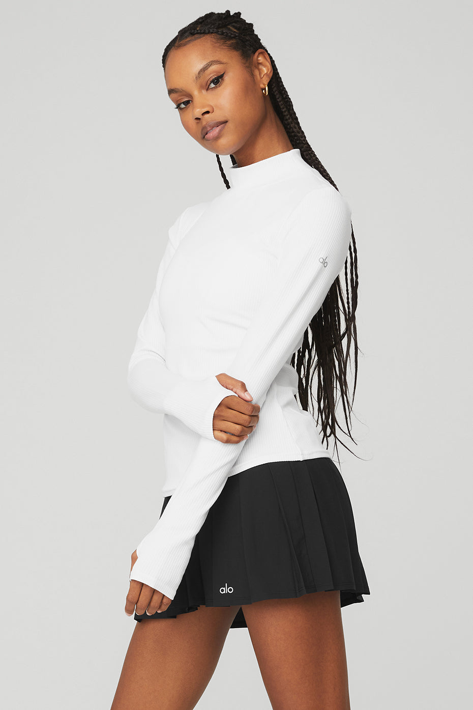 White Women's Alo Yoga Wellness Rib Mock Neck Long Sleeve | SVQ-315968